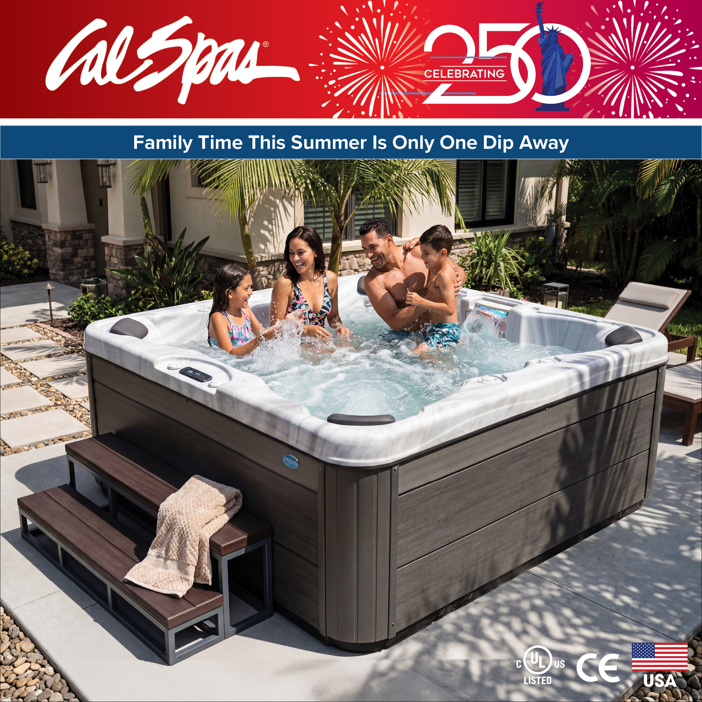 Calspas hot tub being used in a family setting - Orem